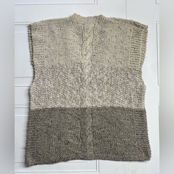 Liz Claiborne Vintage M Colorblock Cream Gray Sleeveless Chunky Knit Sweater - Picture 5 of 5